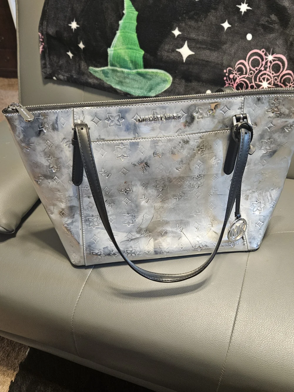 Michael Kors Silver Metallic Tote with Wristlet